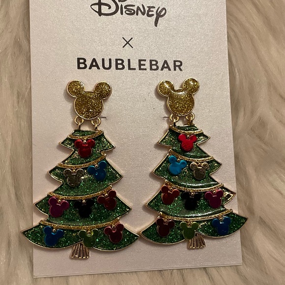 Disney x Baublebar Mickey Mouse Christmas Tree Earrings - New on Card - Picture 2 of 6
